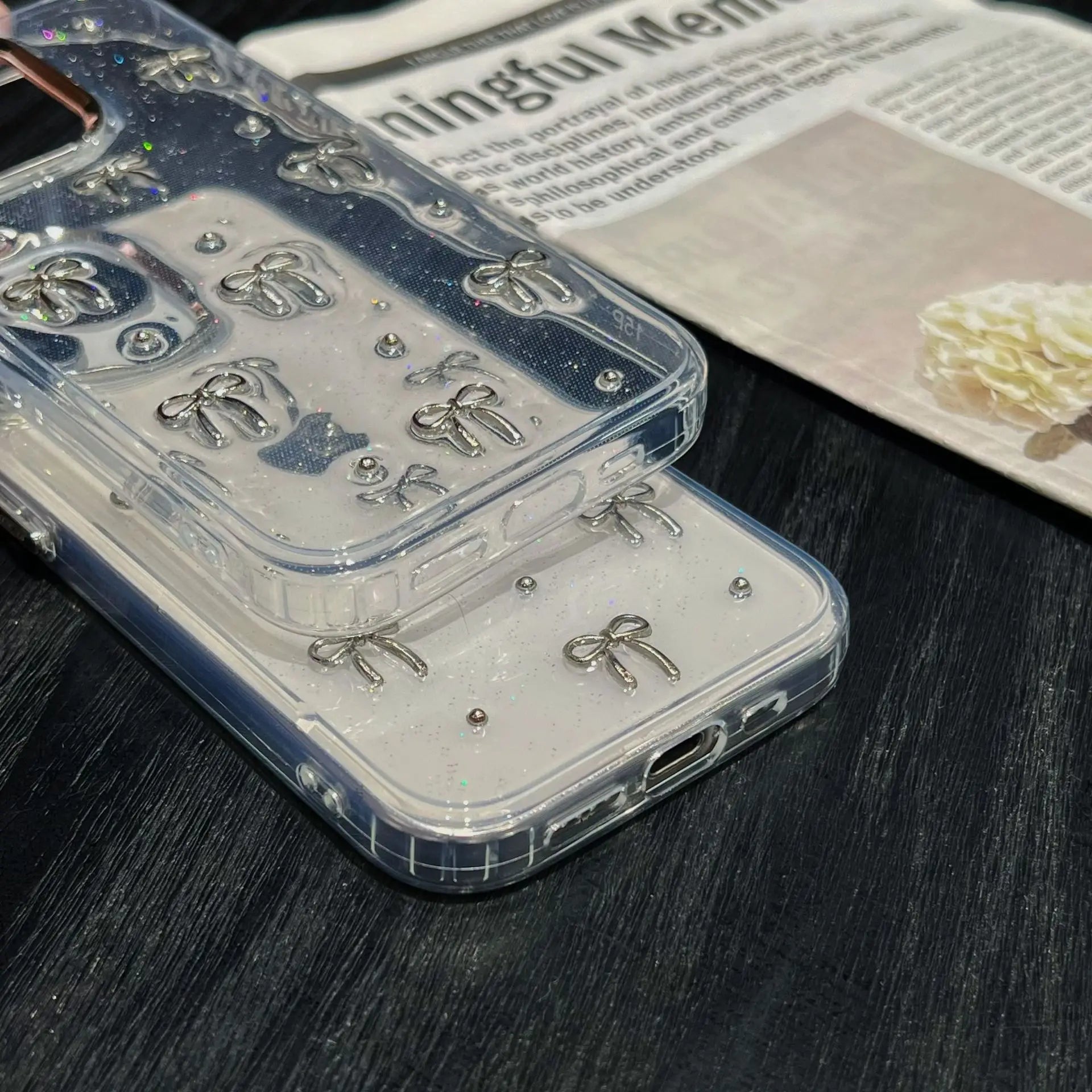 Glitter Bow Clear Case