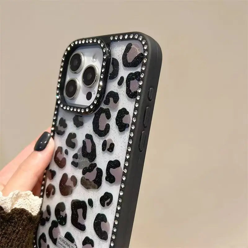 Leopard Print Diamond Border Phone Case