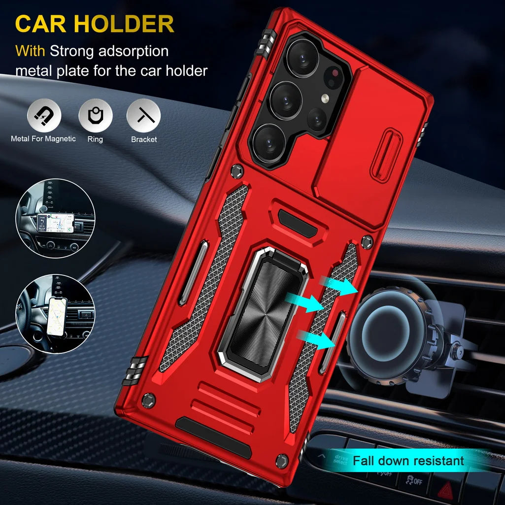 Slide Camera Protector Ring Armor Case for Samsung Galaxy