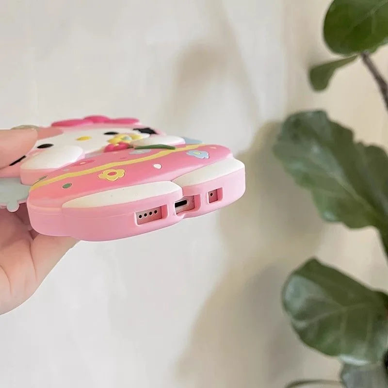 3D Hello Kitty Silicone Case Sweet Flower Cartoon Cover For iPhone