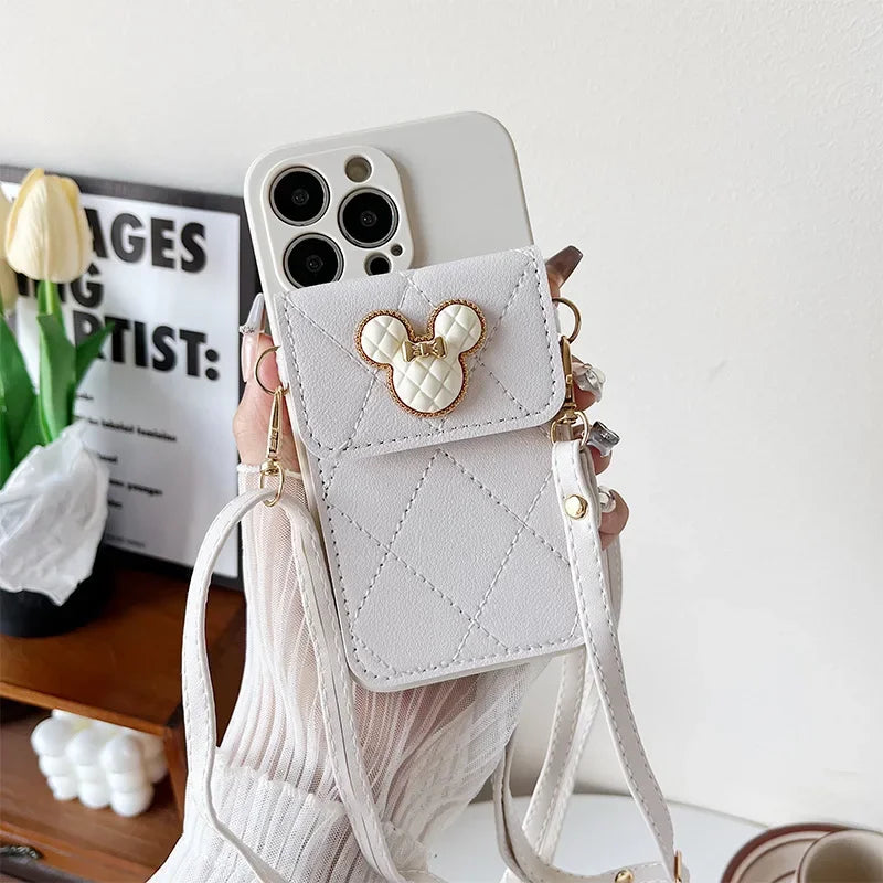 Cartoon Leather Wallet Phone Case with Lanyard