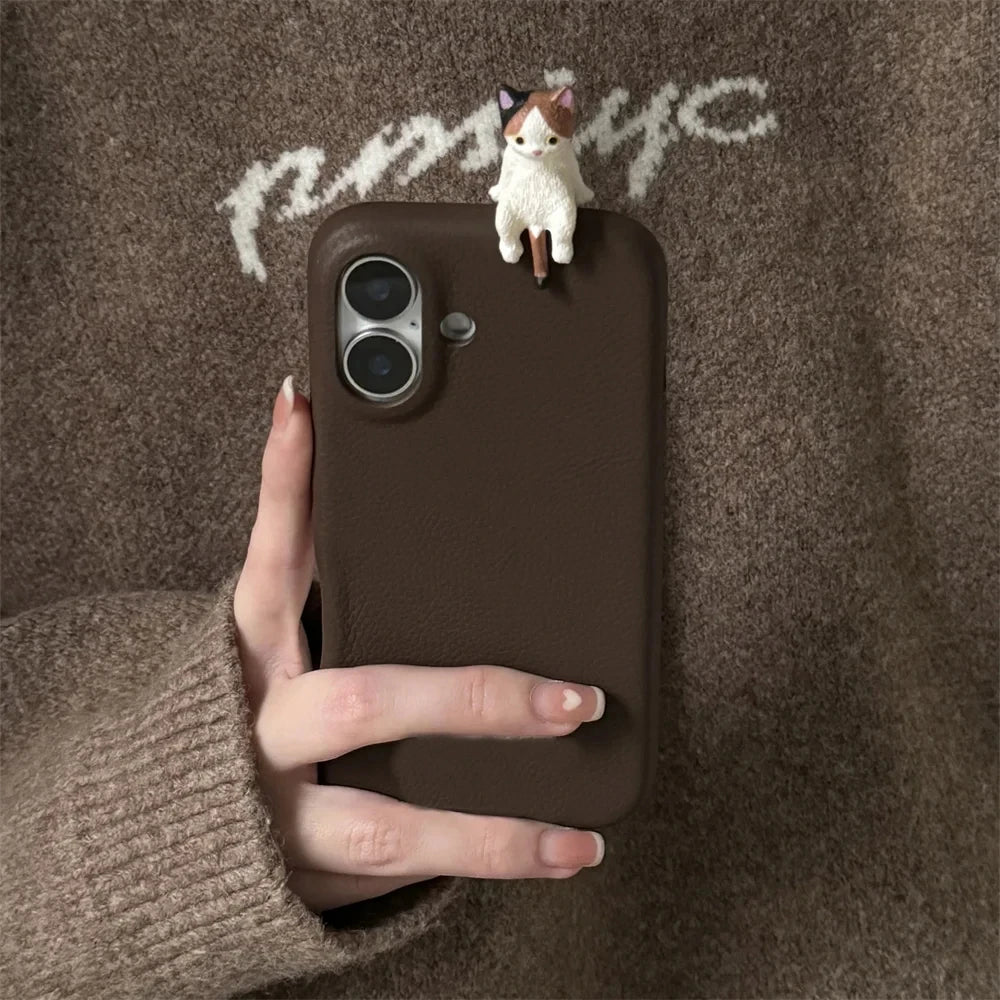 3D Cartoon Lying Cat Leather Phone Case