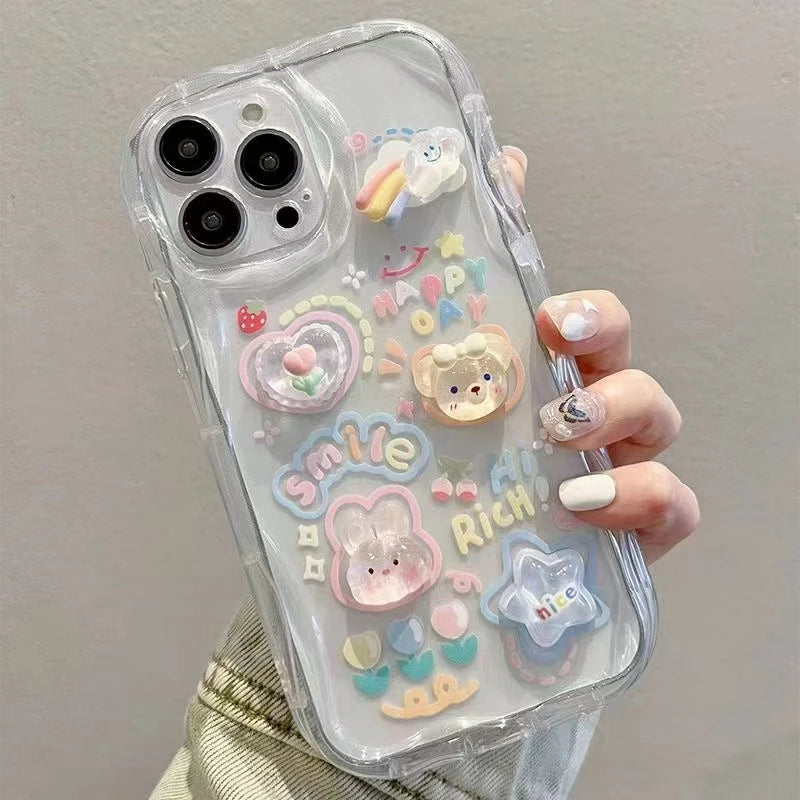 Clear Cute Bear & Rabbit Case for iPhone