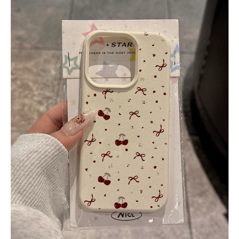 Cherry Bow Leather iPhone Case