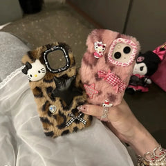 Leopard Print Hello Kitty Plush Case for iPhone