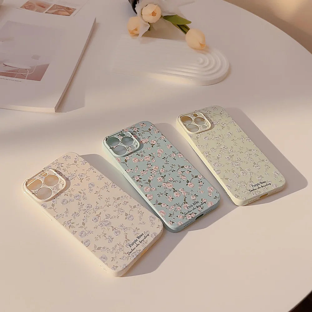Korean Floral Soft Silicone Case For iPhone Retro Flowers Shockproof Bumper