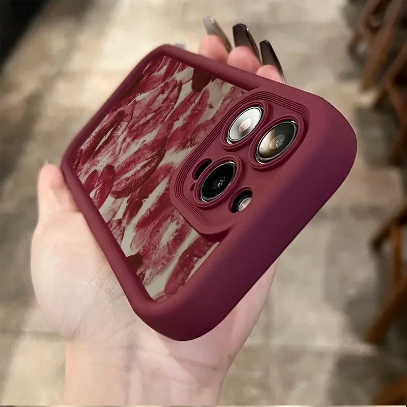 Wine Red Lip Print Phone Case for iPhone
