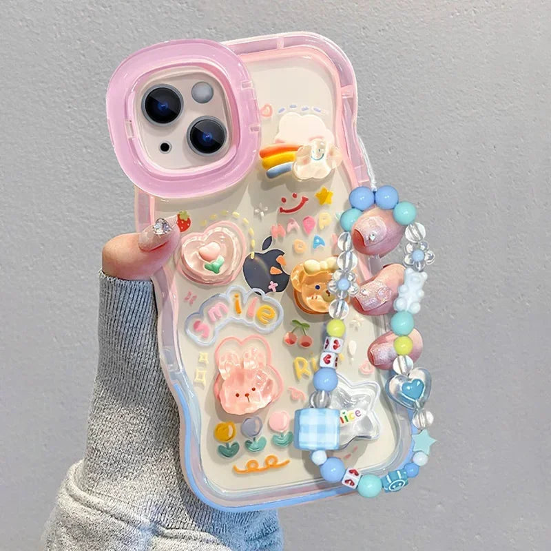 Bracelet Chain Holder Case For iPhone 3D Rainbow Love Stand Cover