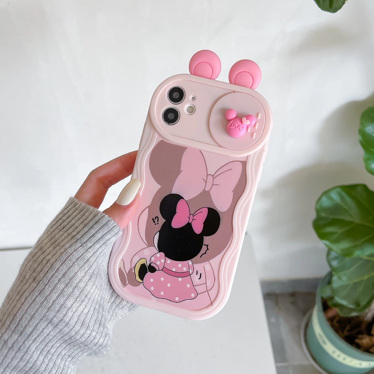 3D Cartoon Ears Sliding Camera Case For iPhone