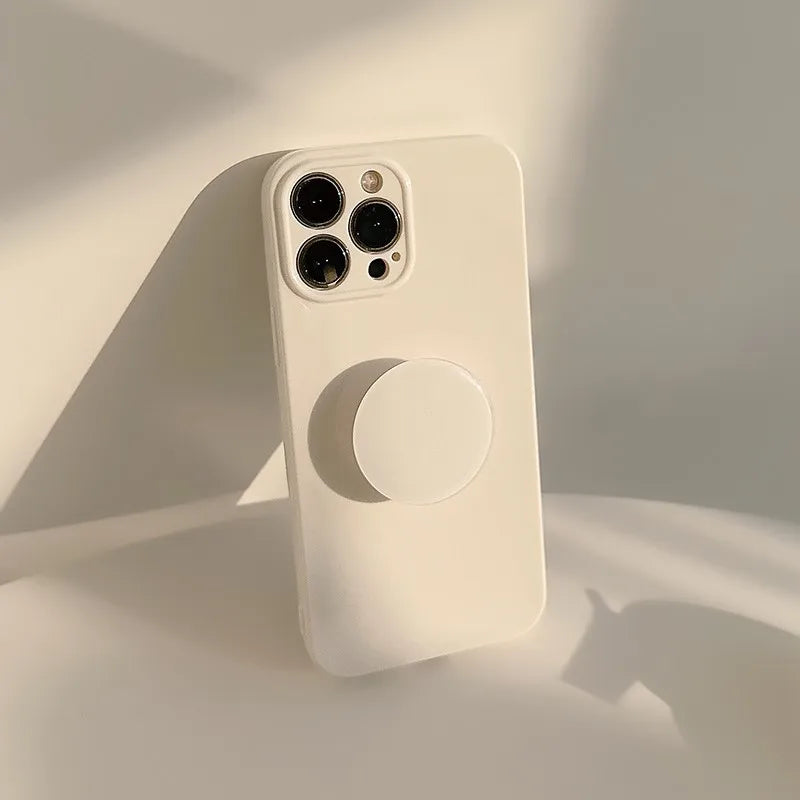Candy Color Soft Silicone Case with Holder For iPhone Shockproof Plain Bumper