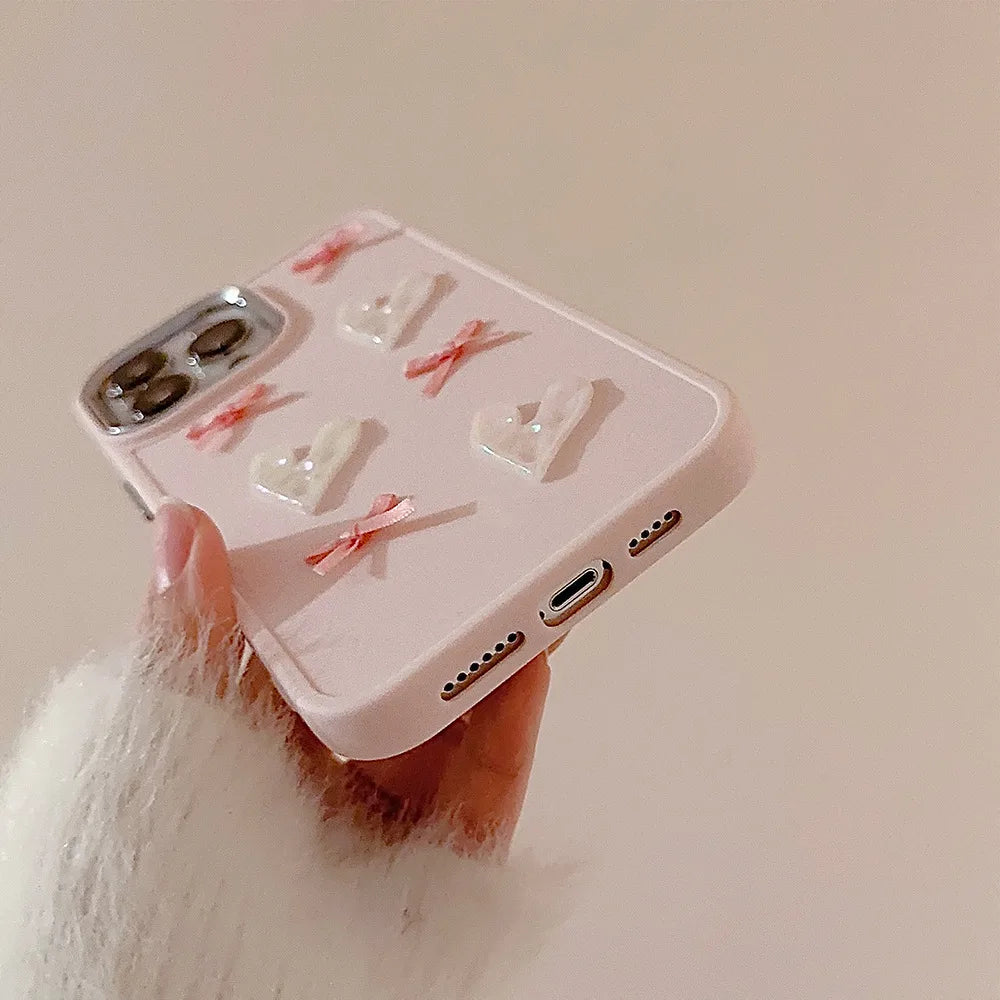 3D Pearl Heart Silicone Case
