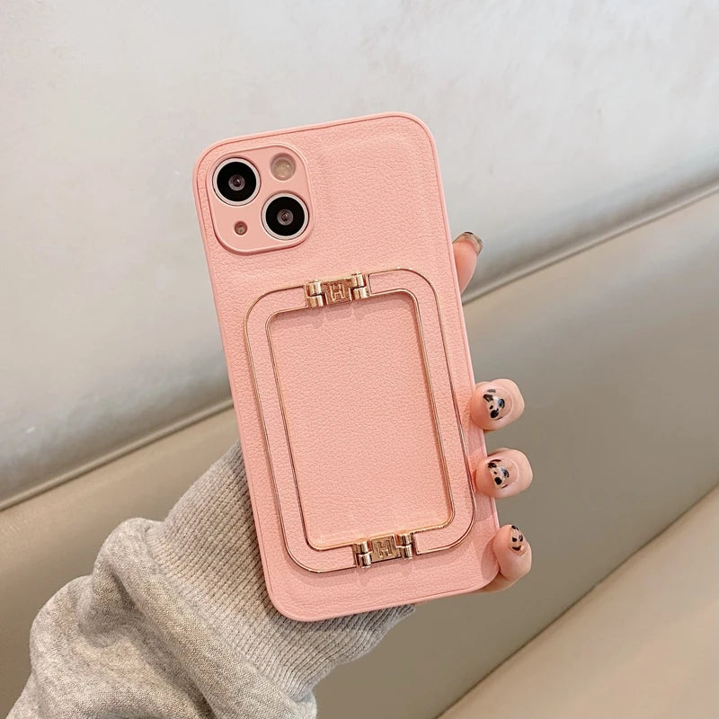 Lychee Leather Shockproof Phone Case with Holder