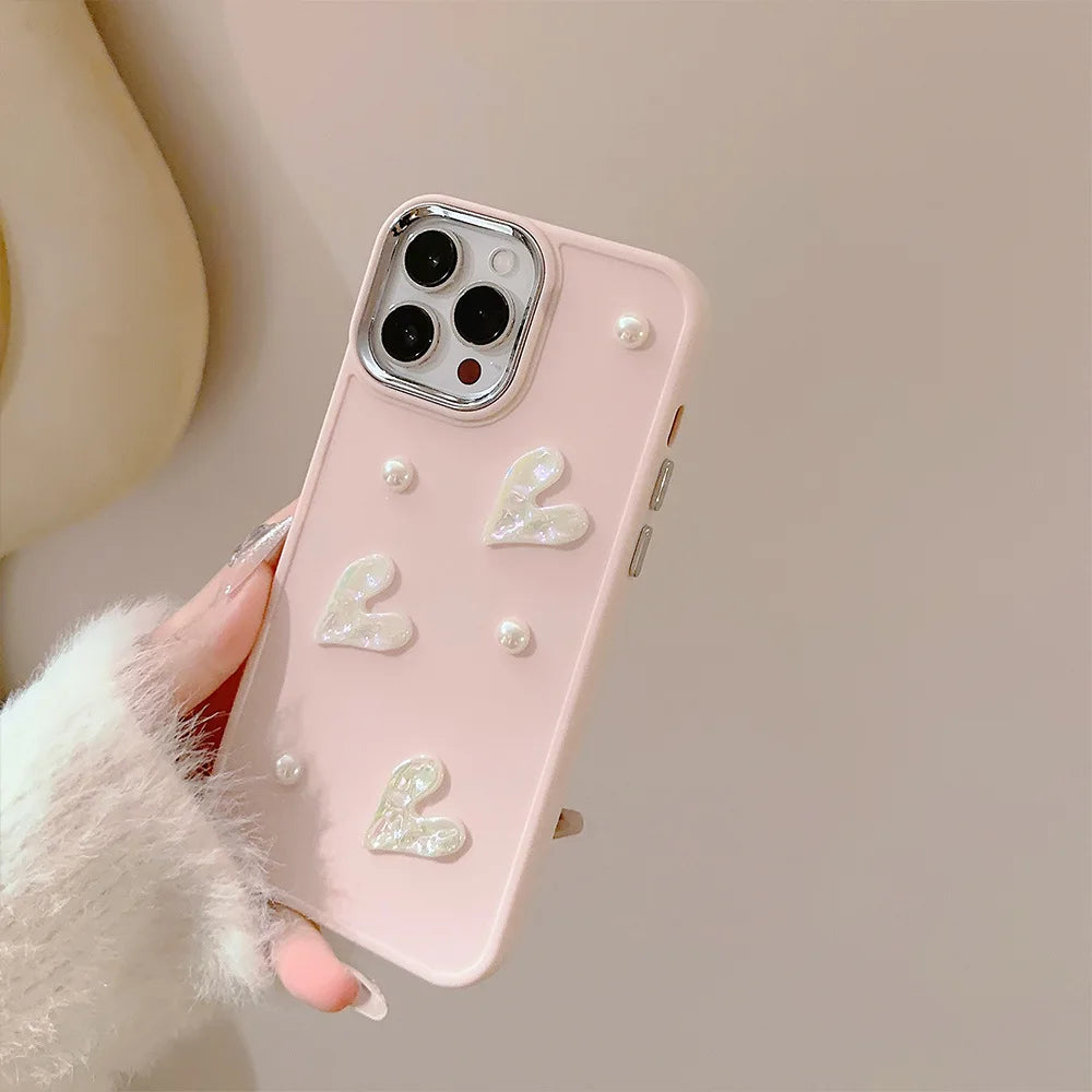 3D Pearl Heart Silicone Case