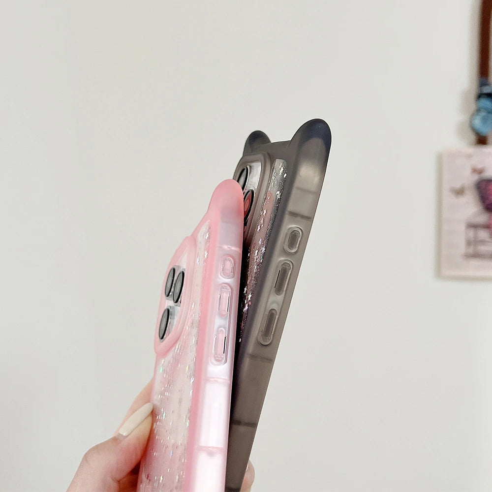 Cute Cat Ear Glitter Clear Silicone Case for iPhone – Shockproof Bling Back Cover
