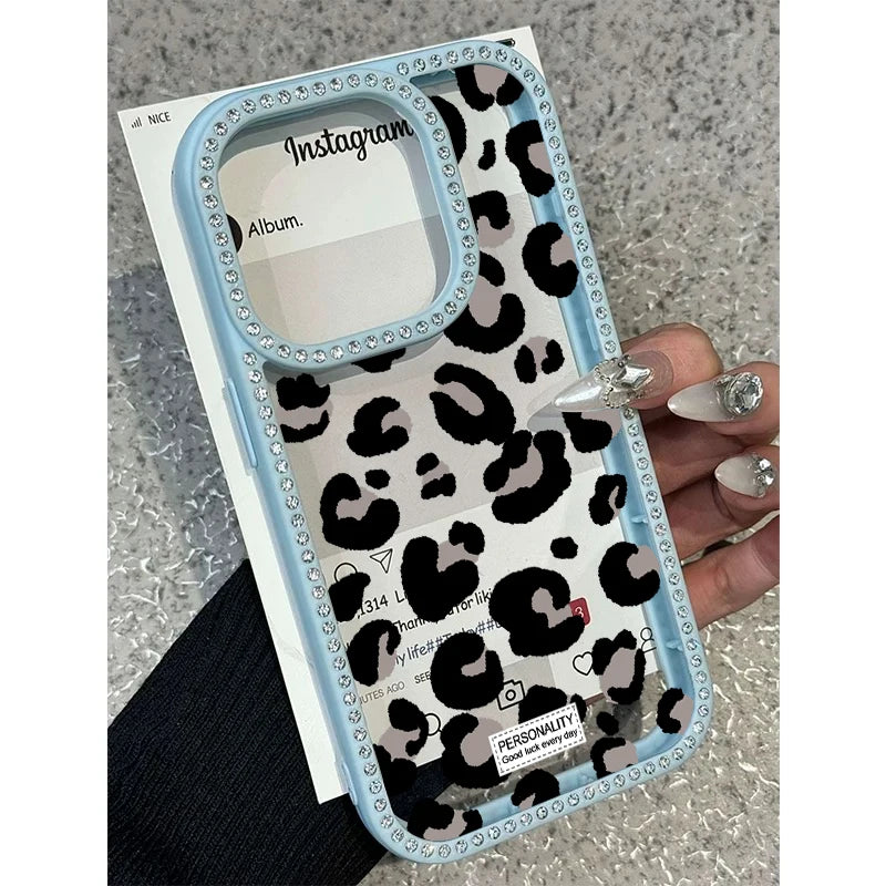 Leopard Print Diamond Border Phone Case
