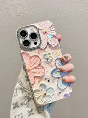 Glitter Laser Floral Phone Case with Diamond Lens Protection