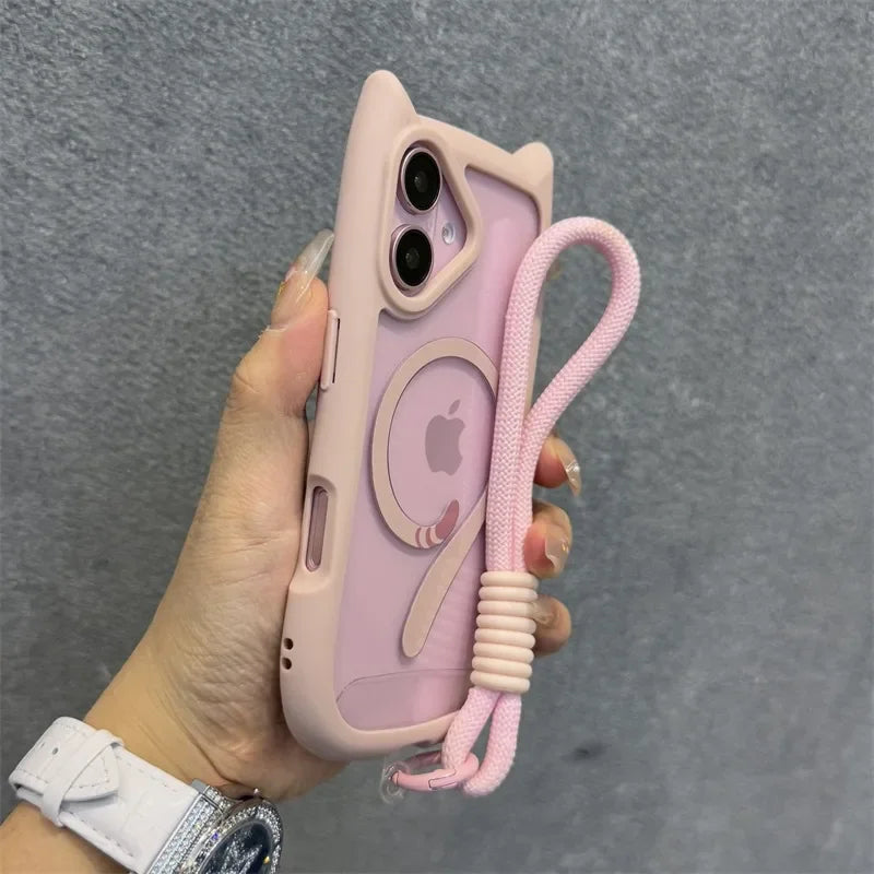 3D Cat Ear Magnetic Case with Stand for iPhone