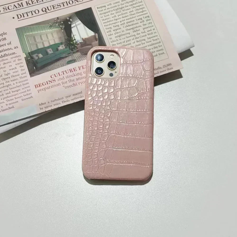 Crocodile Pattern PC & Leather Phone Case