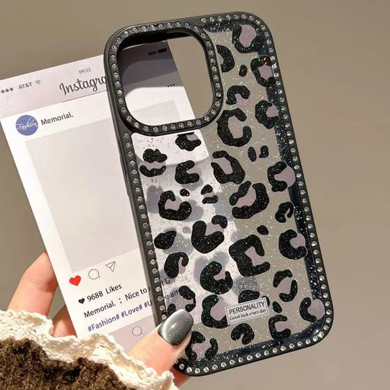 Leopard Print Diamond Border Phone Case