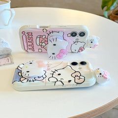 Pink Kitty Head Case with Grip Holder for iPhone