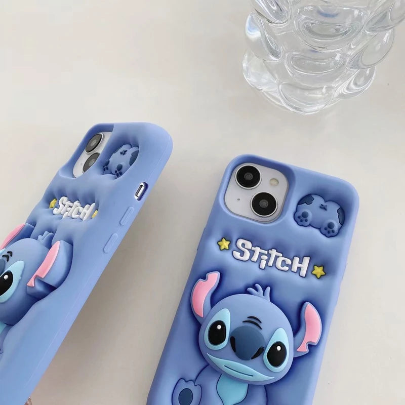 Cute 3D Stitch Grip Tok Silicone Case – Soft Cartoon Shockproof Cover for iPhone