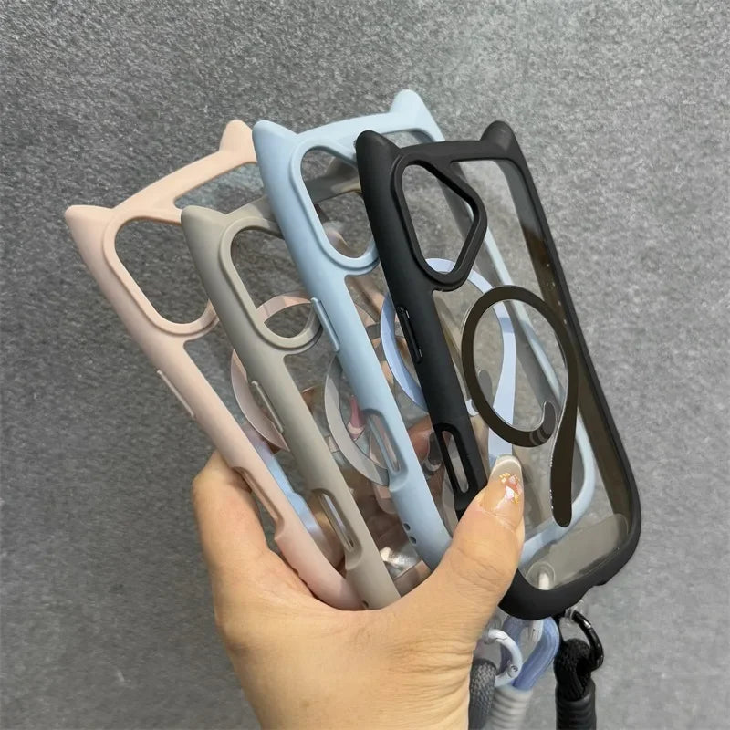 3D Cat Ear Magnetic Case with Stand for iPhone