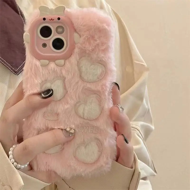 Pink Plush Monster Lens Case for iPhone