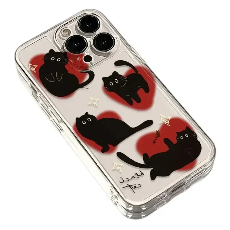 Black Cat Heart Phone Case for iPhone