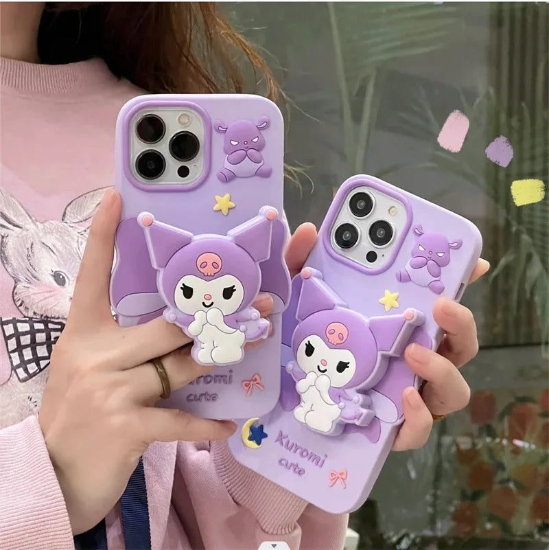 3D Kuromi & Melody Case with Holder for iPhone