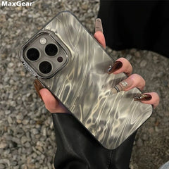 Luxury Plating Silicone Water Ripple Case for iPhone Aesthetic Glossy Bumper Cover with Camera Protection