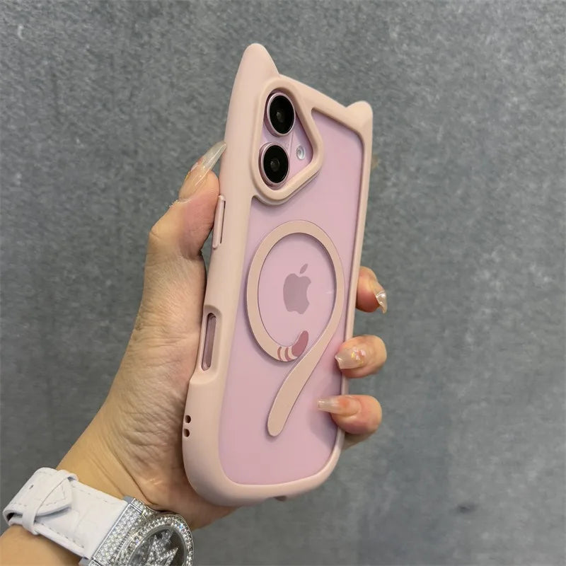 Cat Ear Magnetic Case with Strap for iPhone