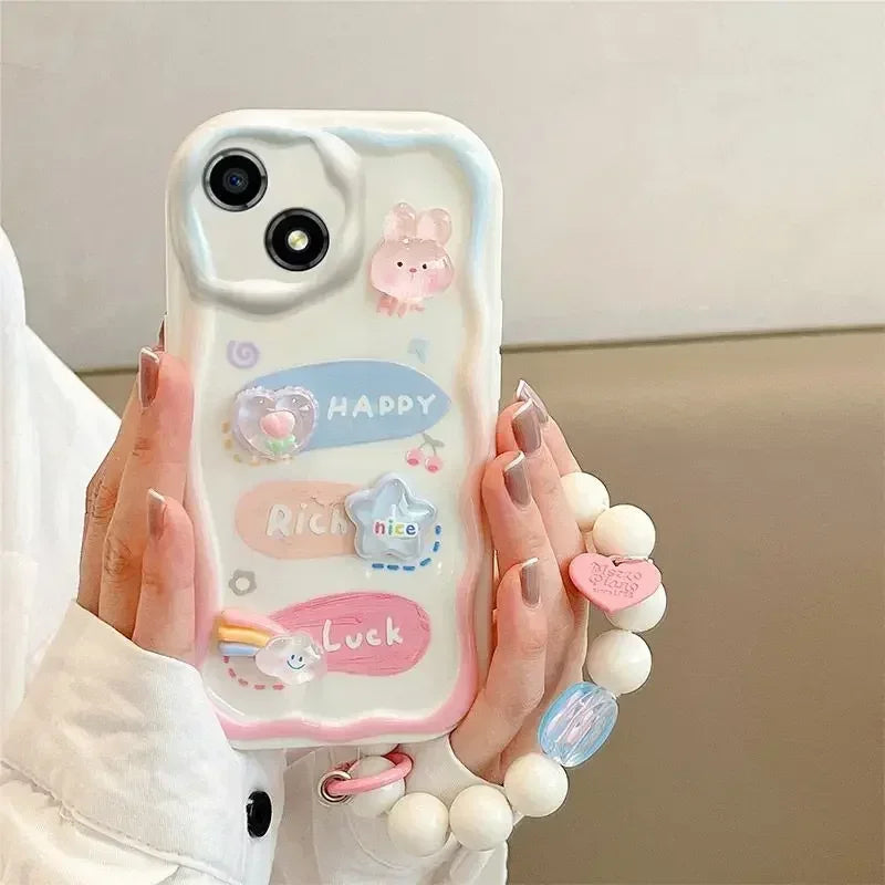 3D Bear Chain Lanyard Clear Case For iPhone  Korean Soft Transparent Cute