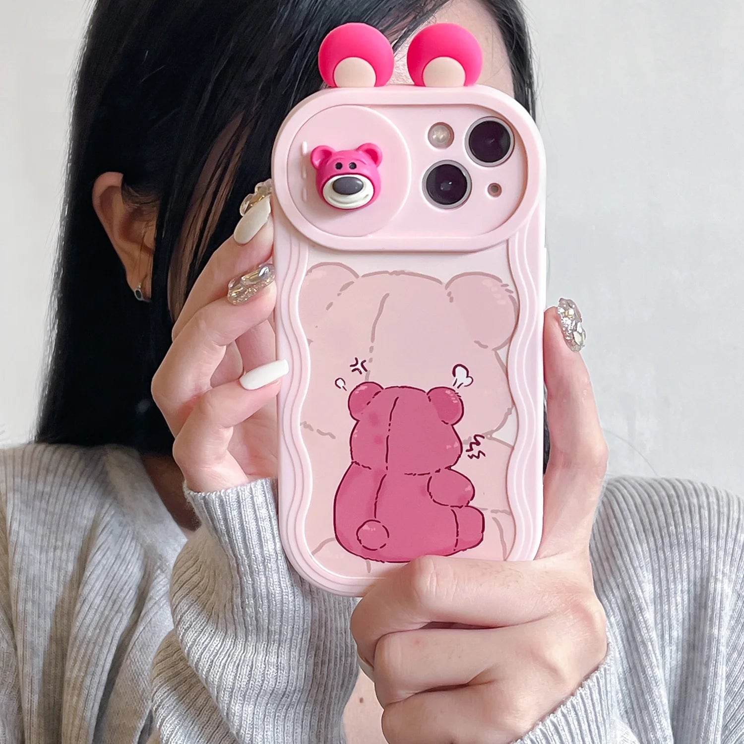 3D Cartoon Ears Sliding Camera Case For iPhone