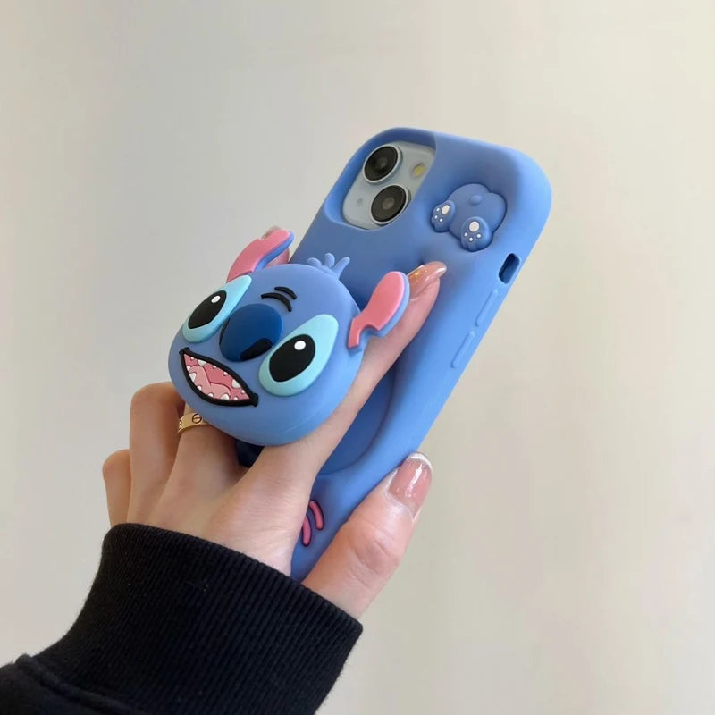 Cute 3D Stitch Grip Tok Silicone Case – Soft Cartoon Shockproof Cover for iPhone