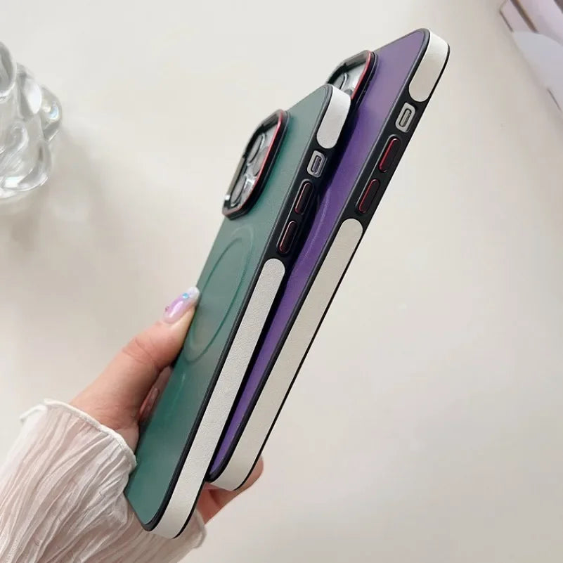 Business Leather MagSafe Case – Dual-Color Magnetic Shockproof Cover for iPhone