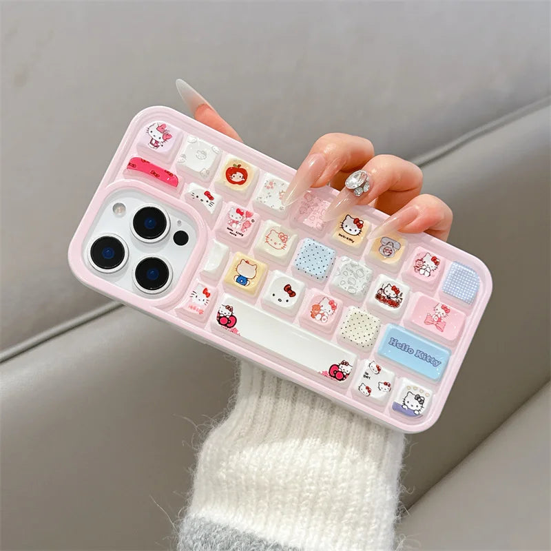 3D Cartoon Kitty Bread Phone Case with Holder & Lanyard