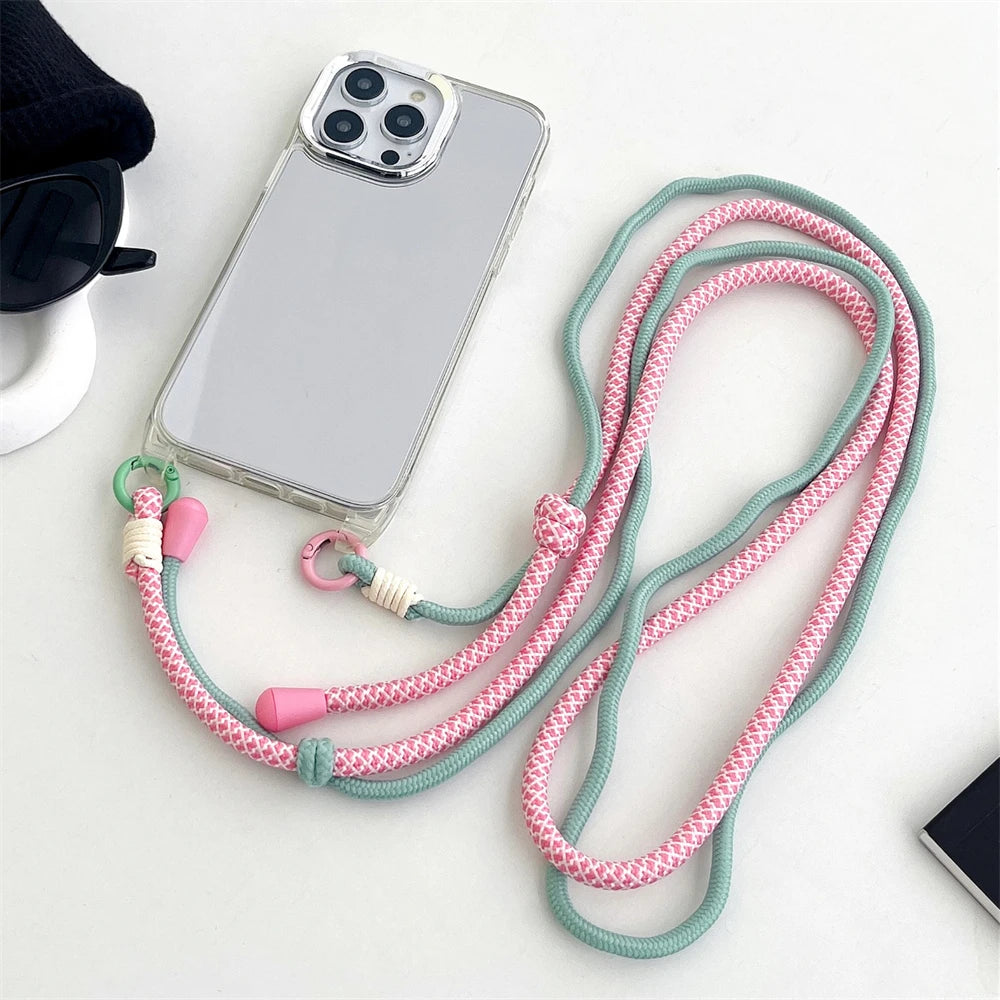 Crossbody Mirror Phone Case with Color Lanyard Strap