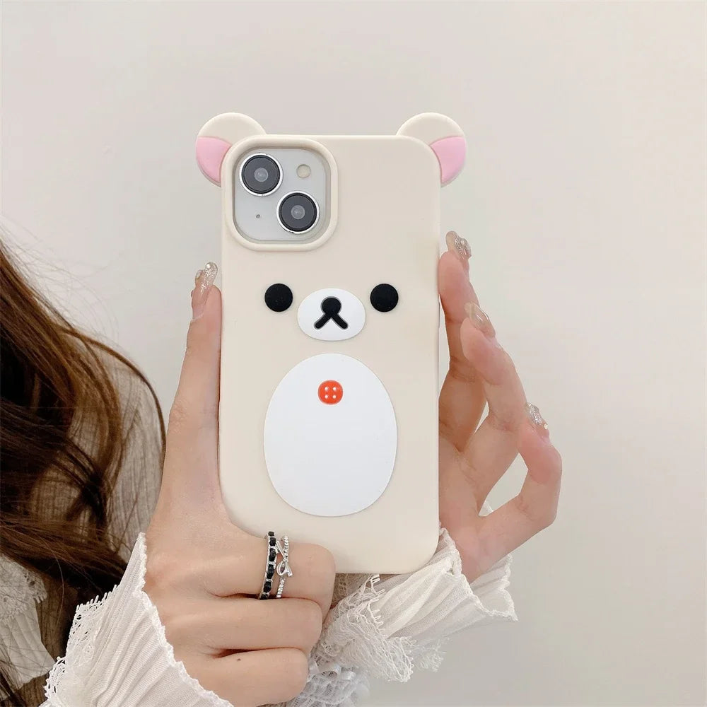 3D Pink Bear Silicone Case for iPhone