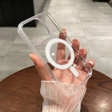 For Magesafe Magnetic Transparent Wireless Charge Case For iPhone 11 12 13 14 15 16 17 Air Pro Max Plus Mini Shockproof PC Cover