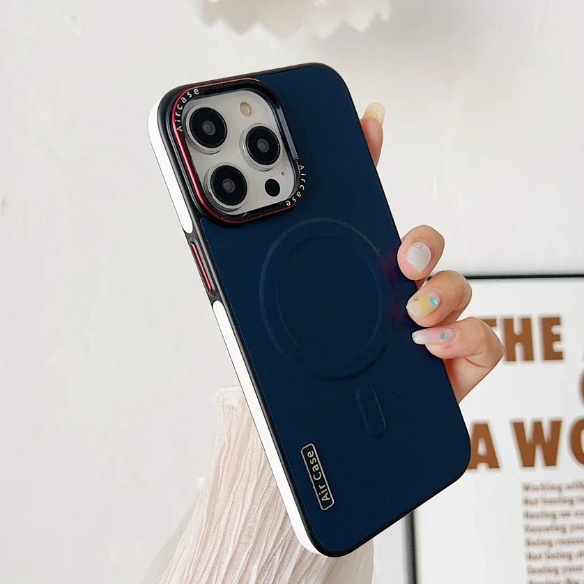 Business Leather MagSafe Case – Dual-Color Magnetic Shockproof Cover for iPhone