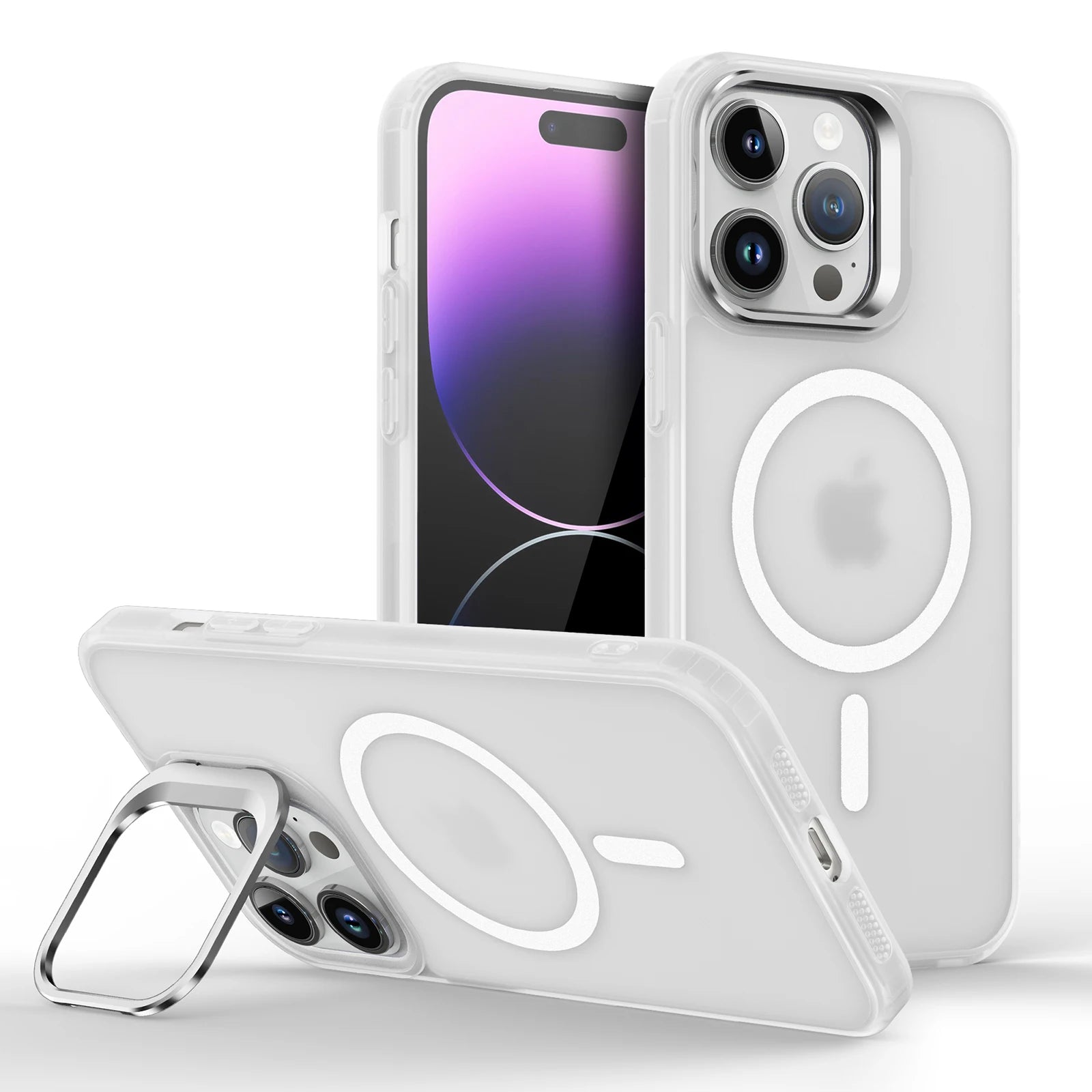Magnetic Magsafe Case with Metal Lens Stand for iPhone – Matte Shockproof Wireless Charging