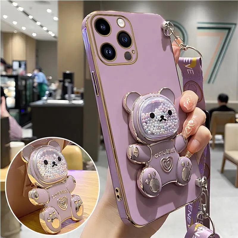 Glitter Bear Case with Lanyard for iPhone