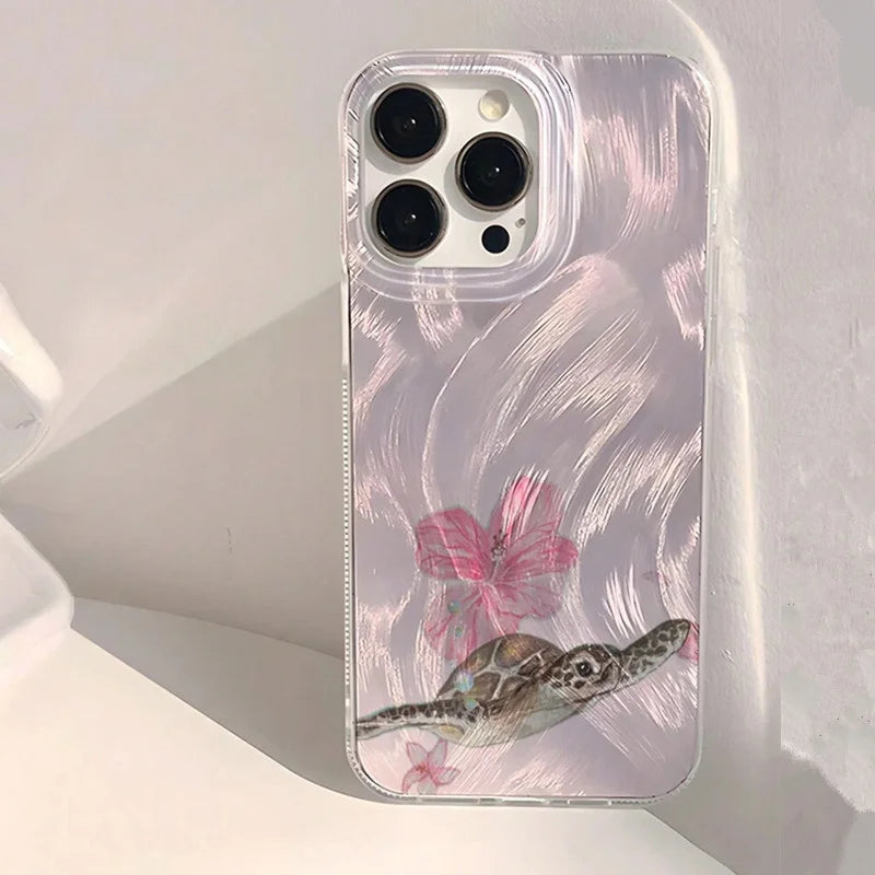 "Summer Turtle Pattern Chiffon Texture Case for iPhone