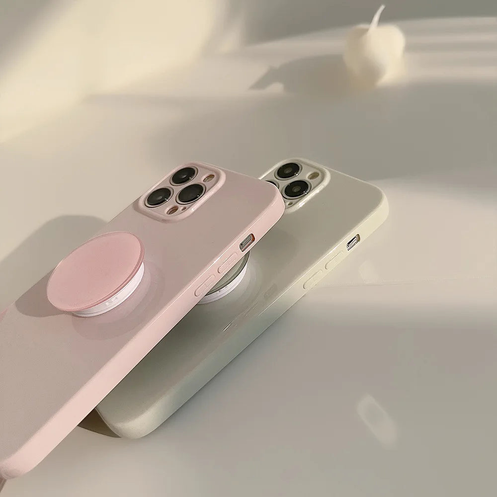 Candy Color Soft Silicone Case with Holder For iPhone Shockproof Plain Bumper