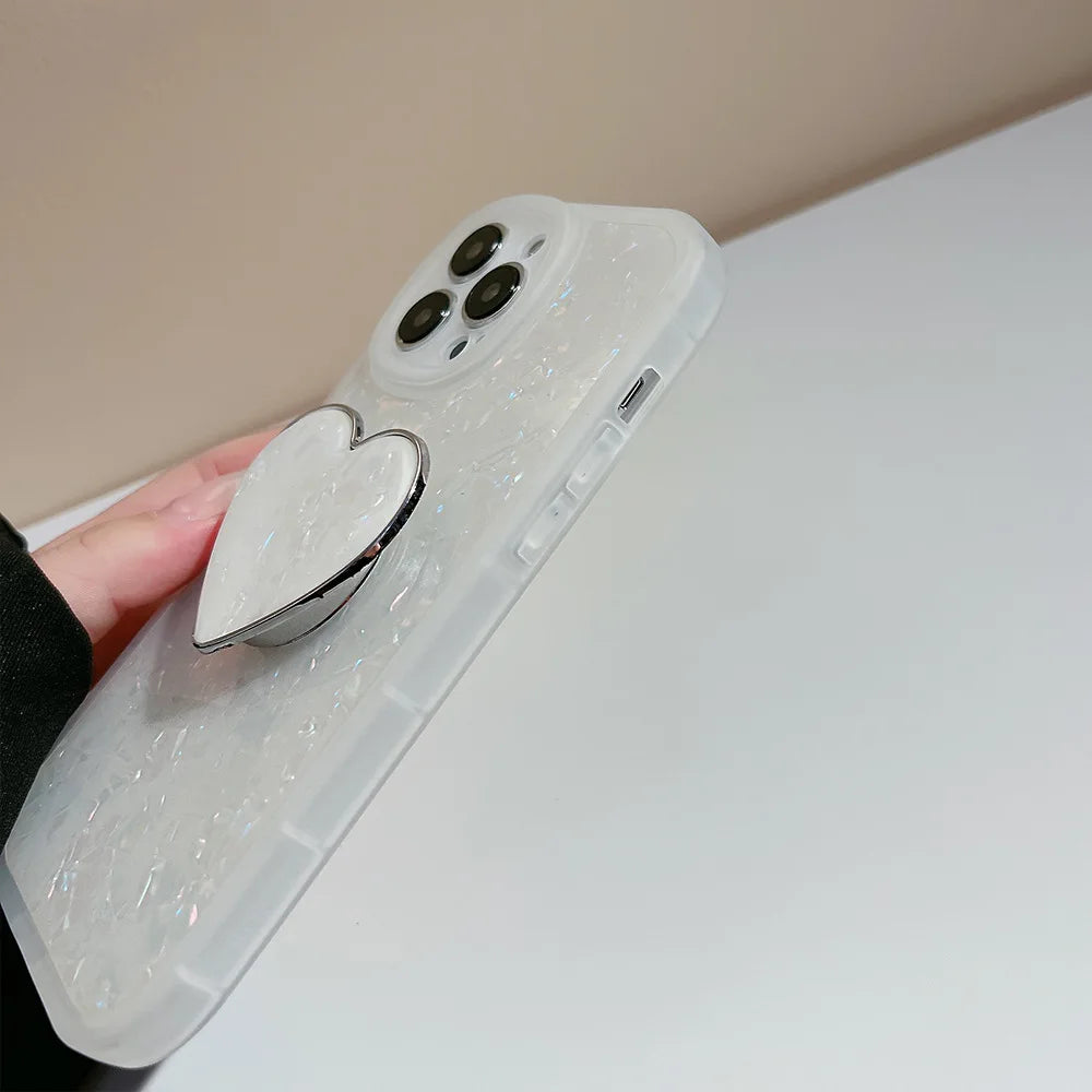 Glitter Shell Love Heart Holder Case For iPhone Dreamy Acrylic Soft Bumper