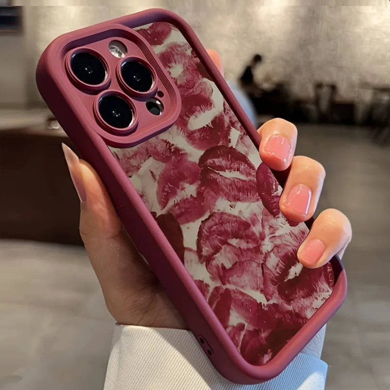 Wine Red Lip Print Phone Case for iPhone