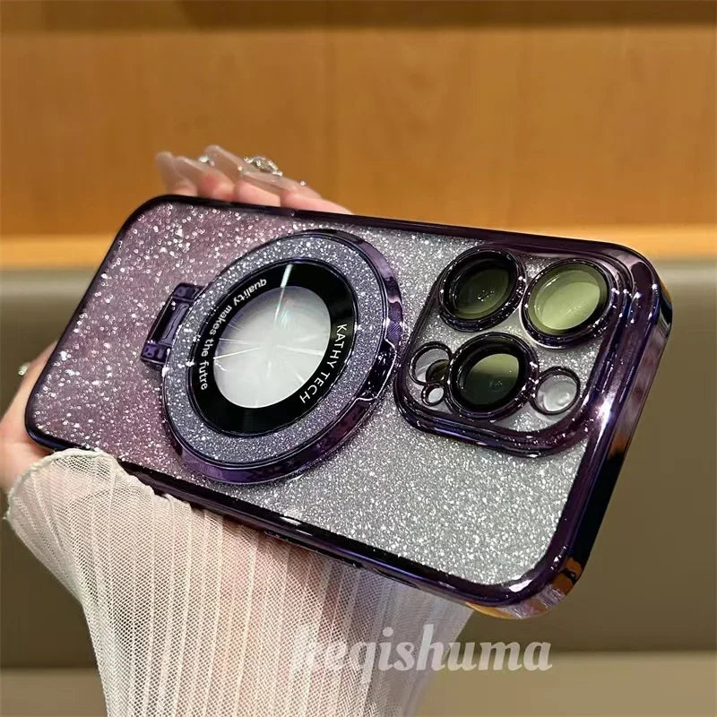 Magnetic Glitter Magsafe Case with Ring Kickstand