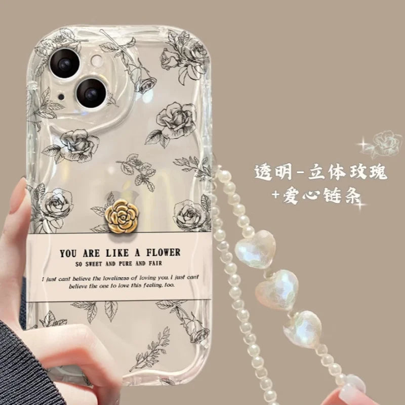 3D Bear Chain Lanyard Clear Case For iPhone  Korean Soft Transparent Cute