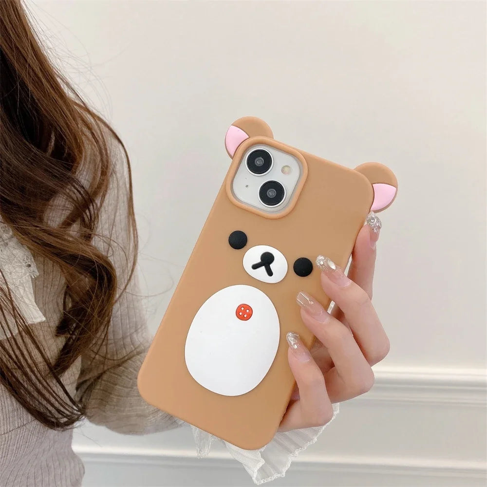 3D Pink Bear Silicone Case for iPhone