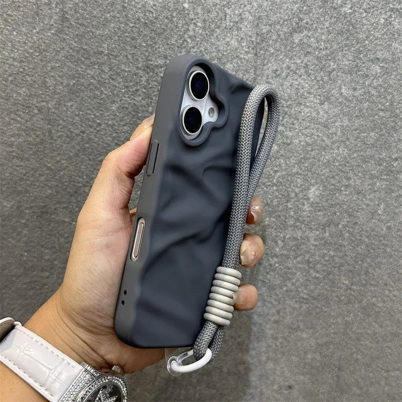 uxury Wrinkle Matte Wrist Strap Phone Case for iPhone